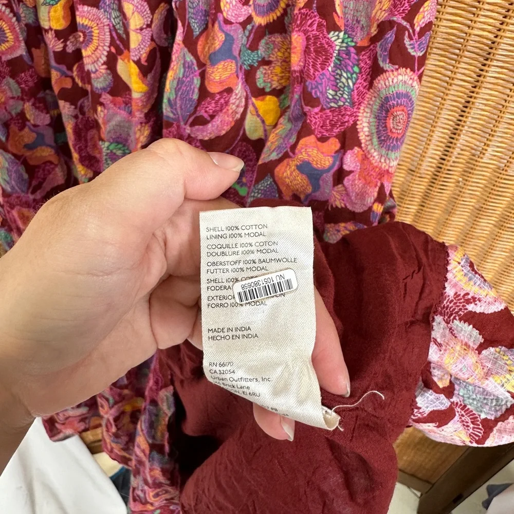 NWOT Anthropologie Peregrine mixed print burgundy smocked maxi dress - Picture 8 of 11